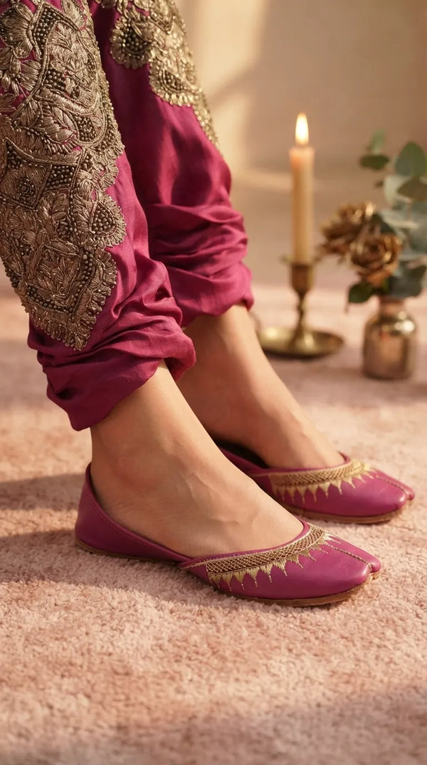 Pink Leather Khussa For Women EC8893