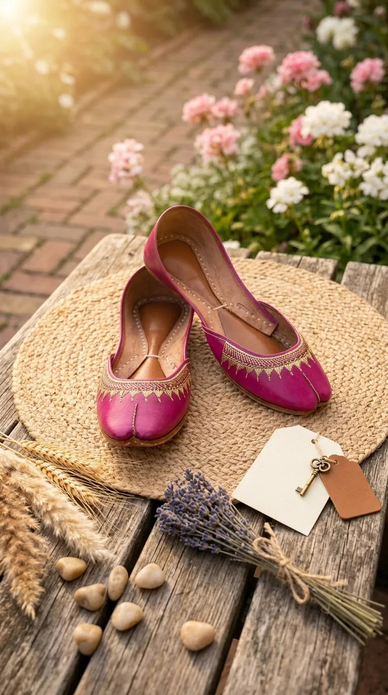 Pink Leather Khussa For Women EC8893