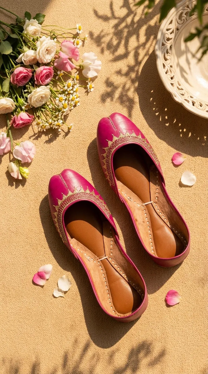Pink Leather Khussa For Women EC8893