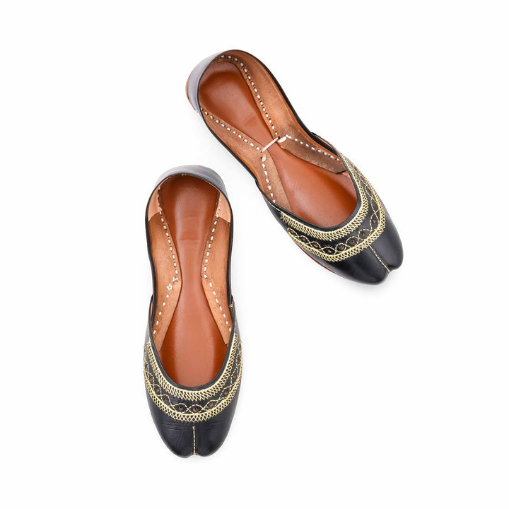 Black Leather Khussa For Women EC8894