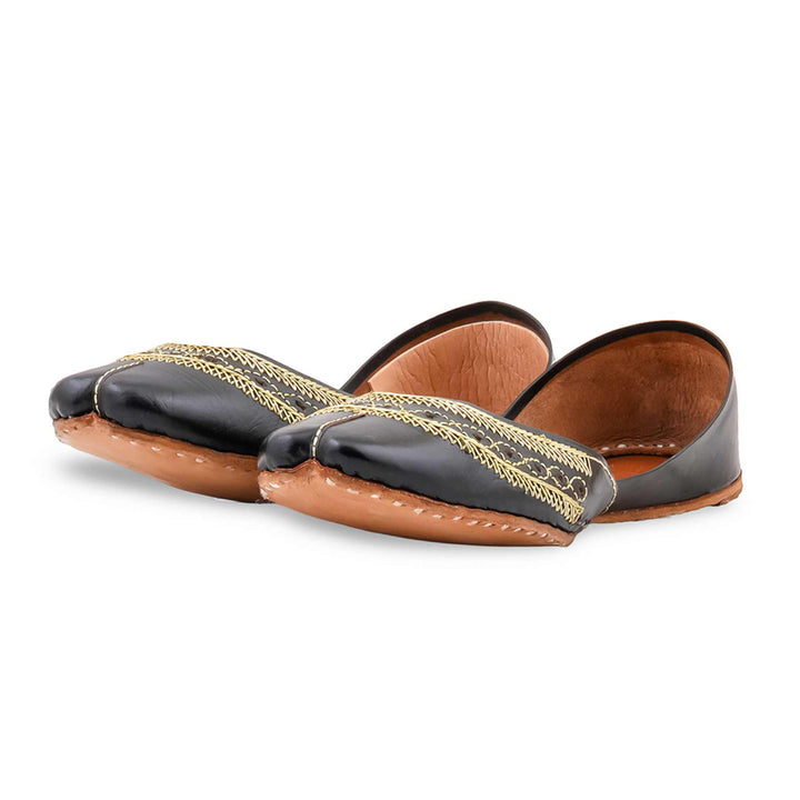 Black Leather Khussa For Women EC8894