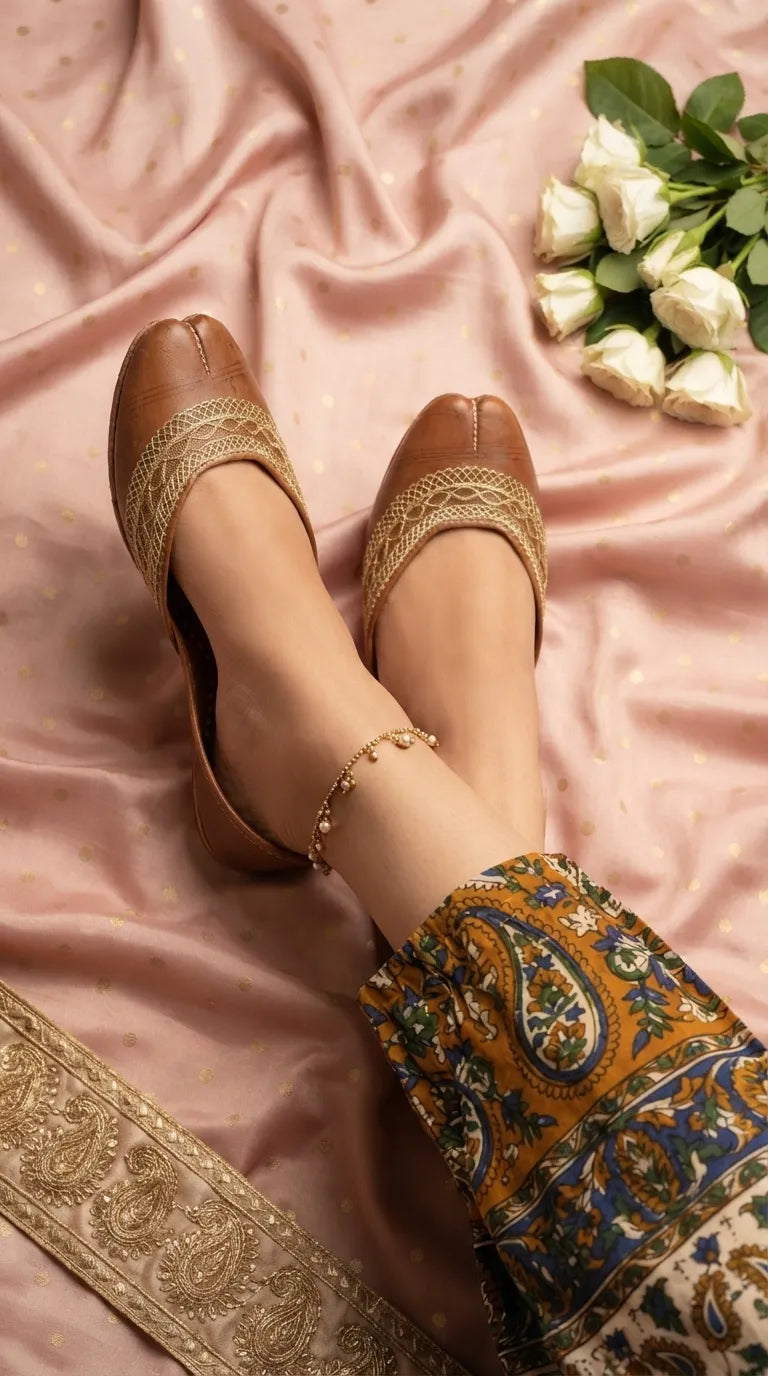Brown Leather Khussa For Women EC8894