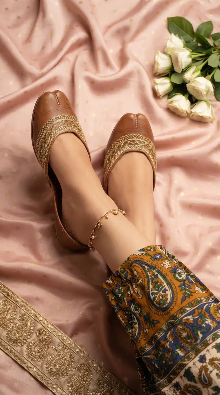 Brown Leather Khussa For Women EC8894