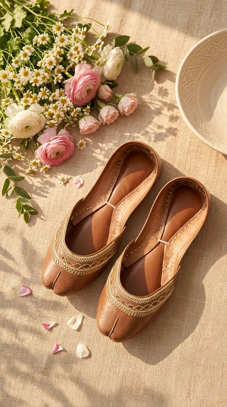 Brown Leather Khussa For Women EC8894