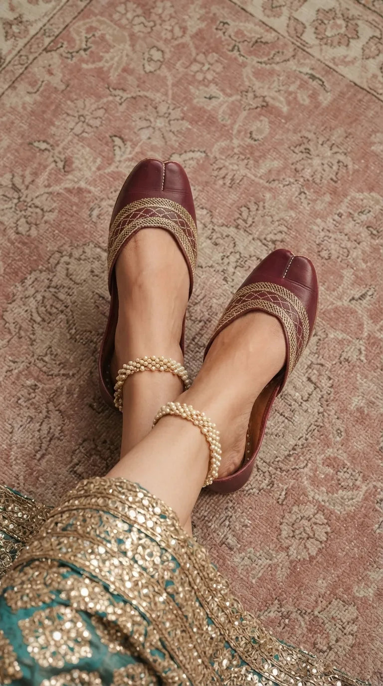Maroon Leather Khussa For Women EC8894