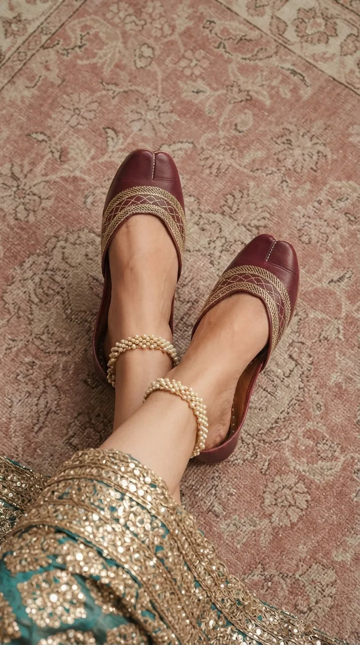 Maroon Leather Khussa For Women EC8894