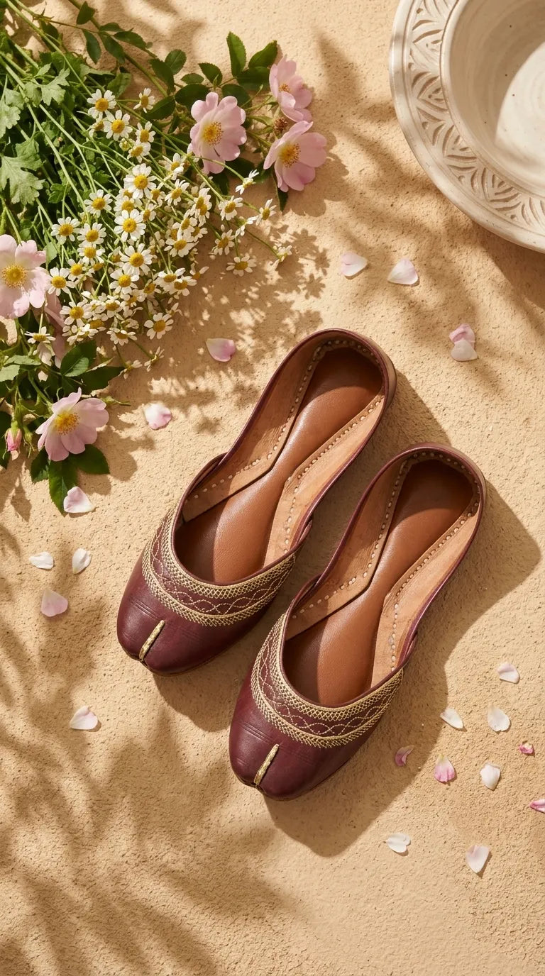 Maroon Leather Khussa For Women EC8894