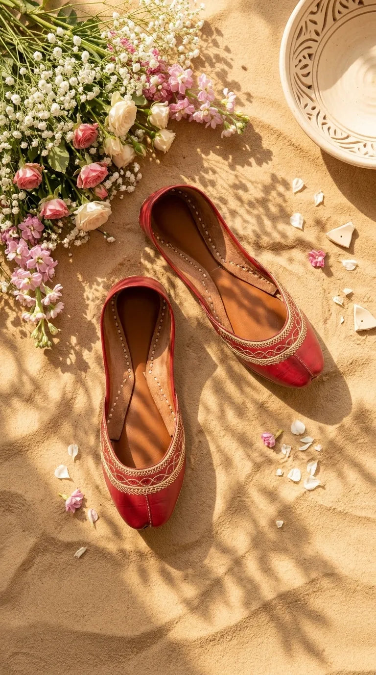 Red Leather Khussa For Women EC8894