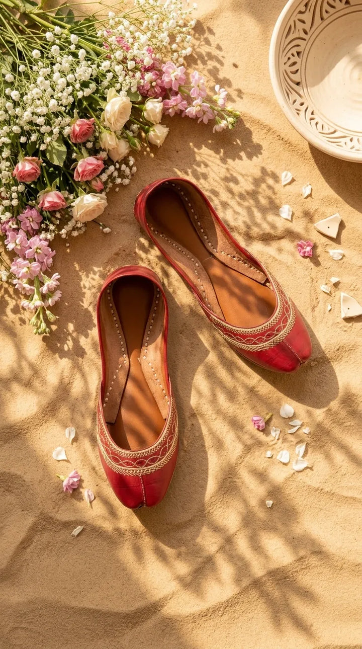 Red Leather Khussa For Women EC8894