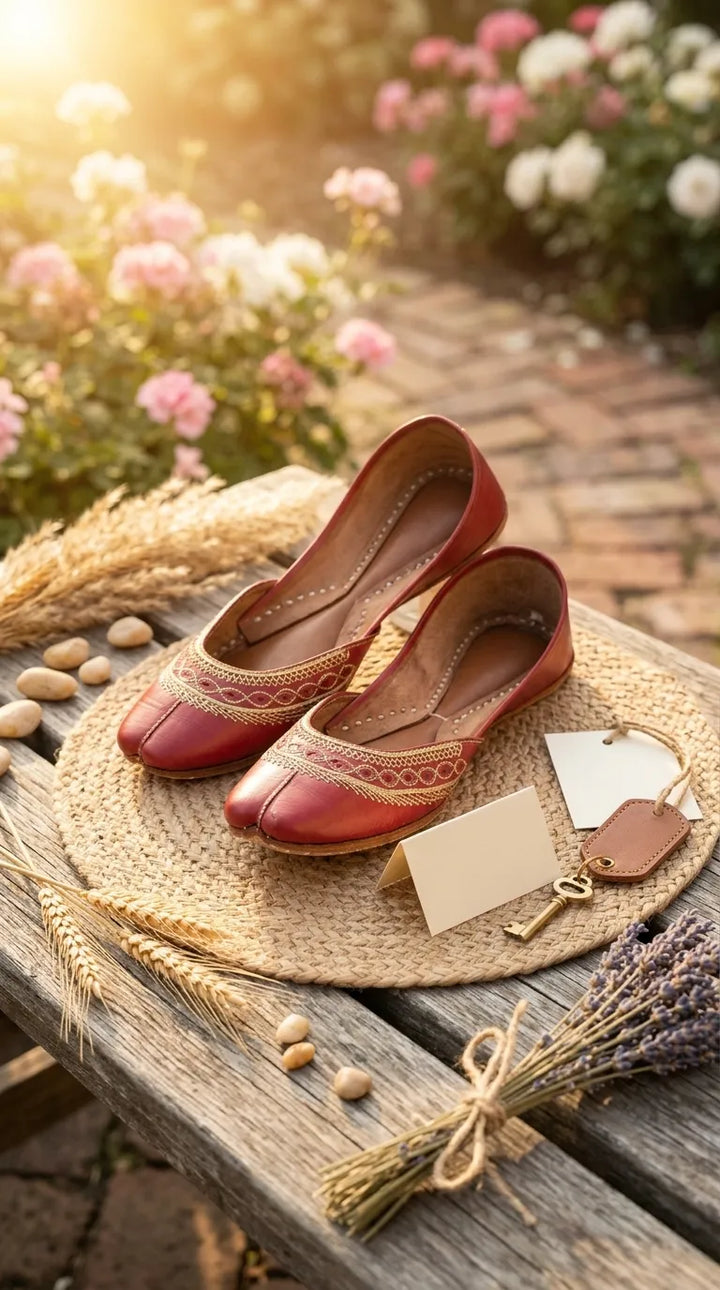 Red Leather Khussa For Women EC8894