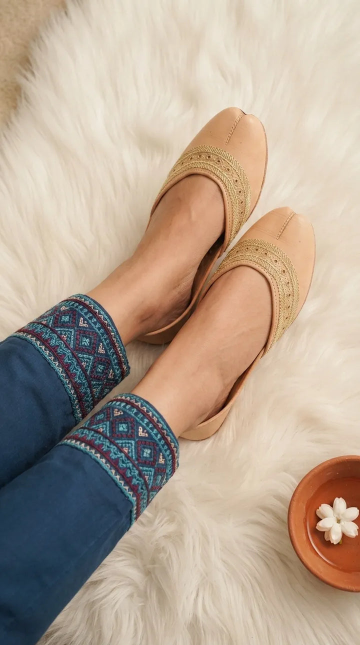 Fawn Leather Khussa For Women EC8894
