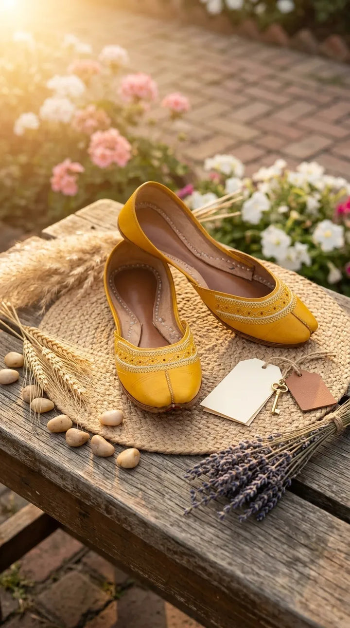 Yellow Leather Khussa For Women EC8894