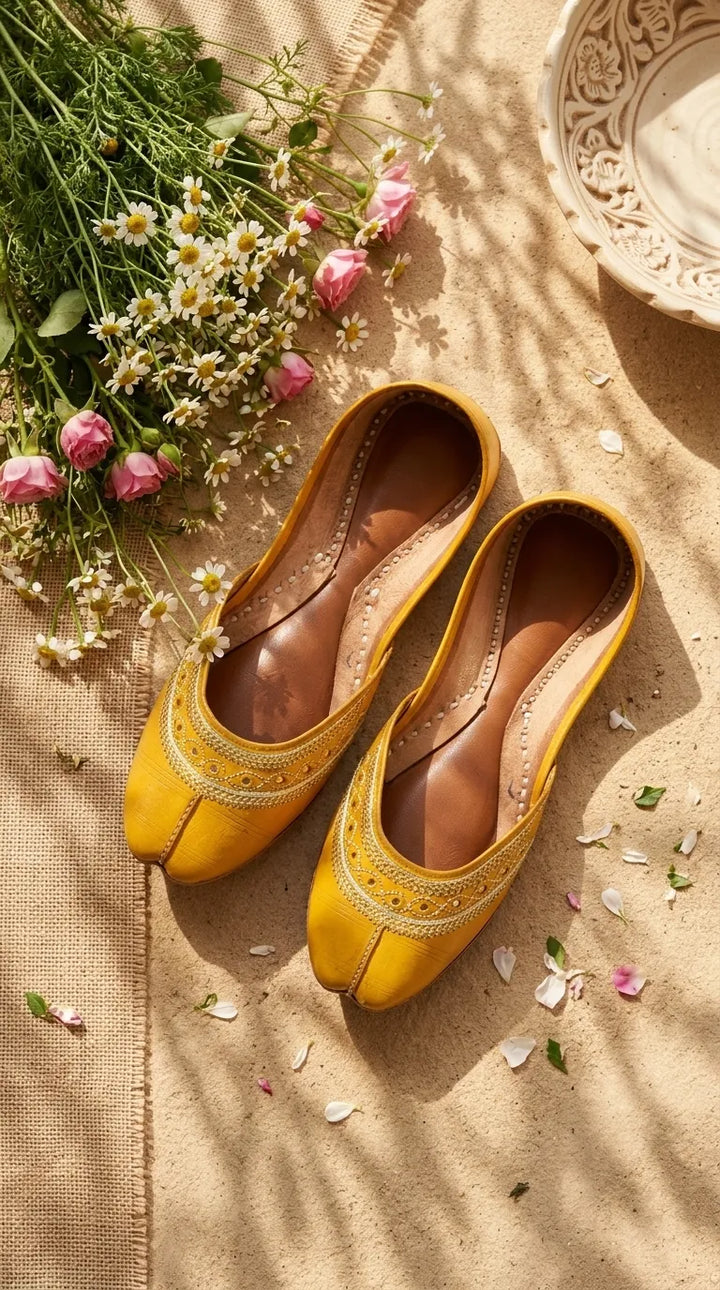 Yellow Leather Khussa For Women EC8894