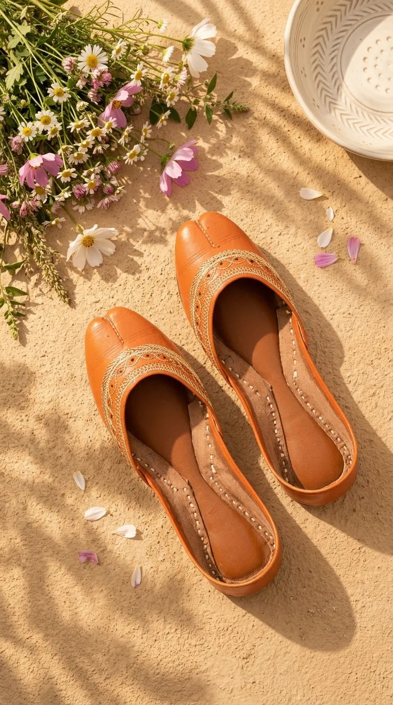 Orange Leather Khussa For Women EC8894