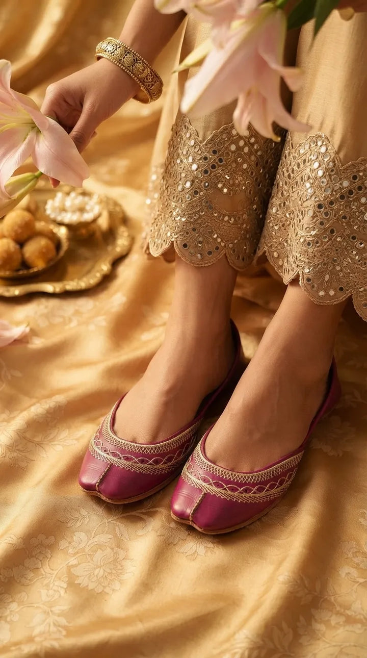 Pink Leather Khussa For Women EC8894