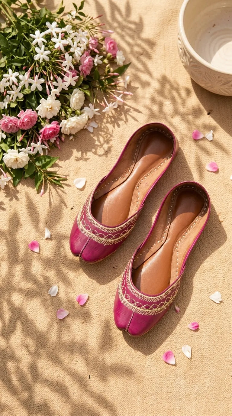 Pink Leather Khussa For Women EC8894