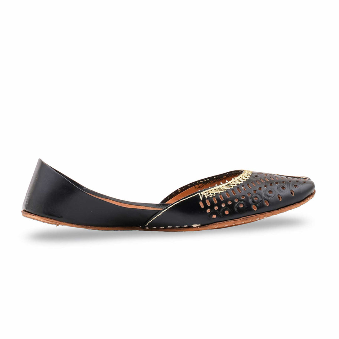 Black Leather Khussa For Women EC8895