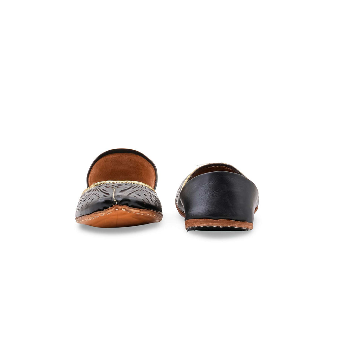 Black Leather Khussa For Women EC8895
