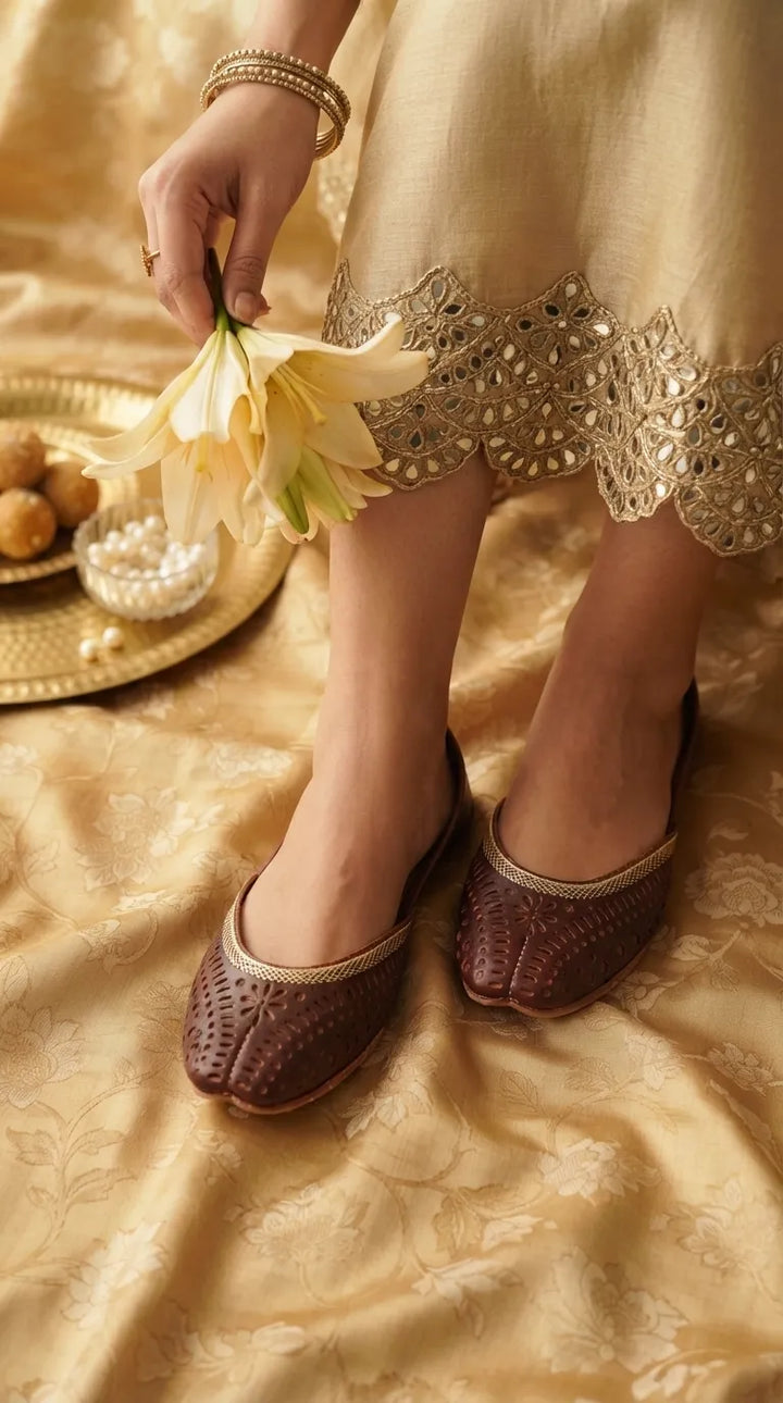 Brown Leather Khussa For Women EC8895