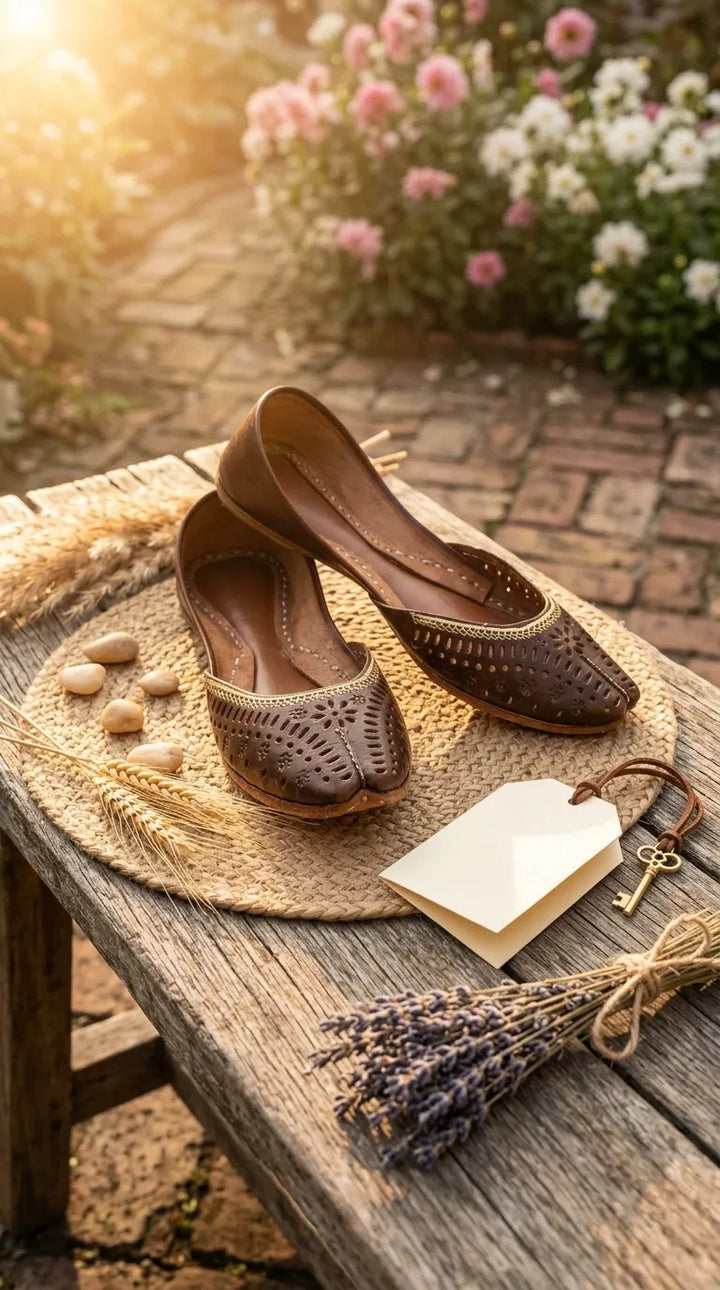 Brown Leather Khussa For Women EC8895