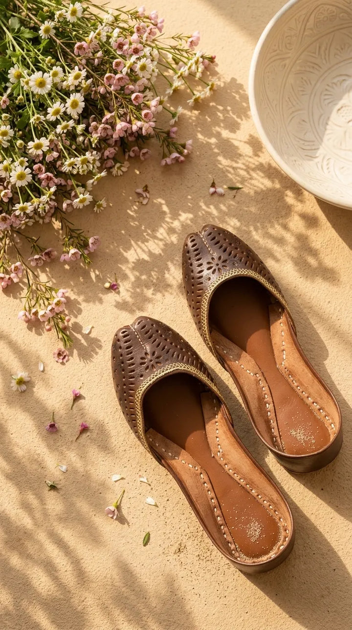Brown Leather Khussa For Women EC8895