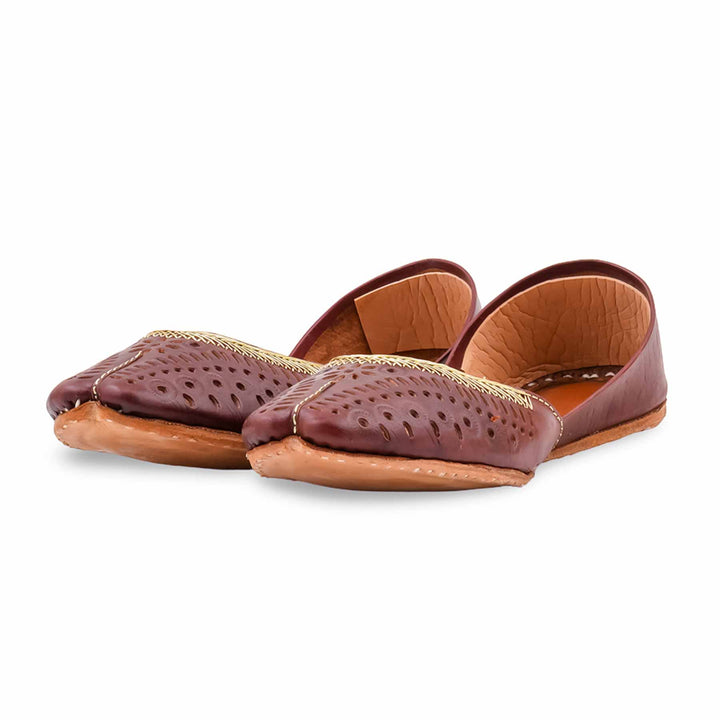 Maroon Leather Khussa For Women EC8895
