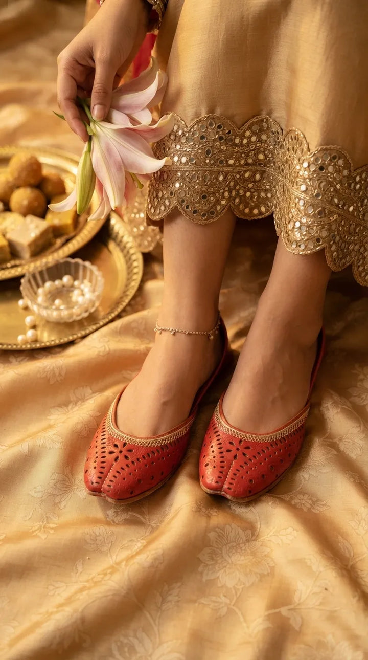 Red Leather Khussa For Women EC8895
