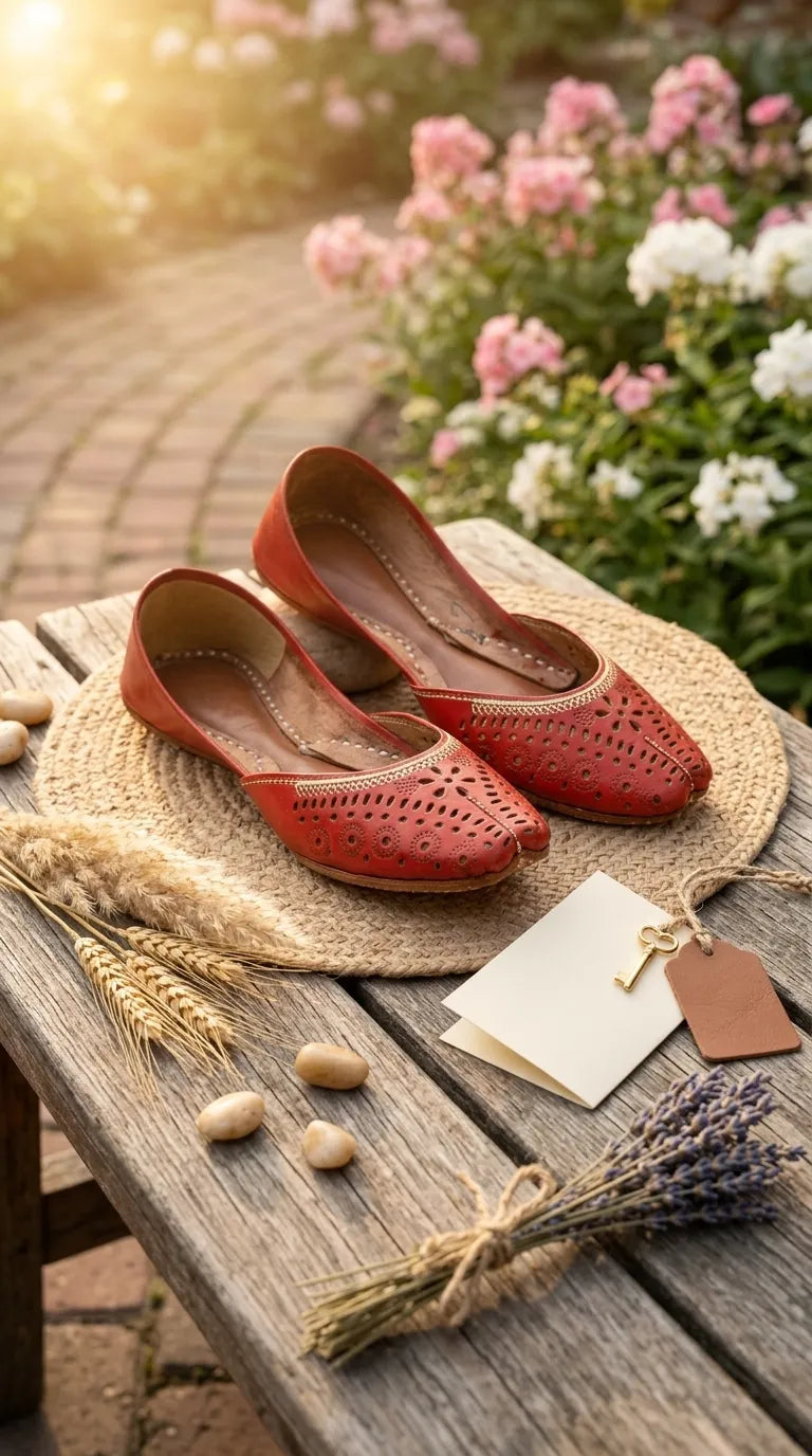 Red Leather Khussa For Women EC8895