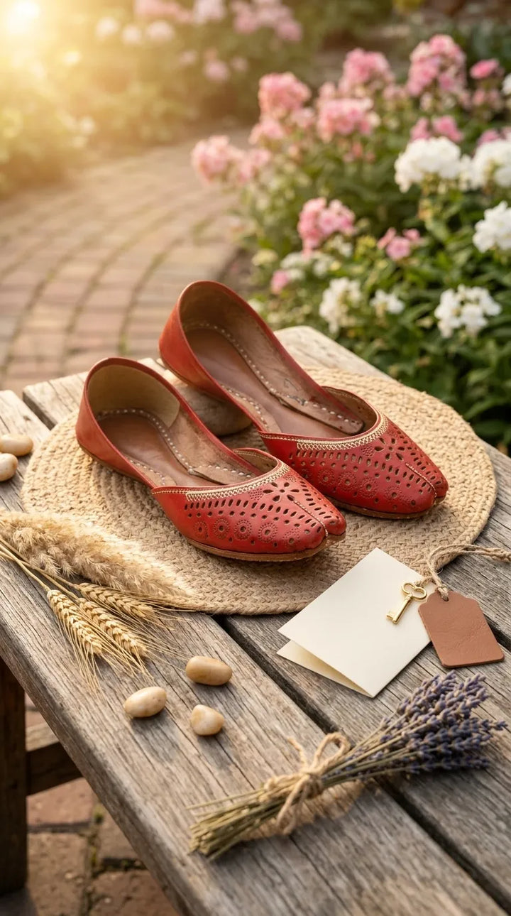 Red Leather Khussa For Women EC8895