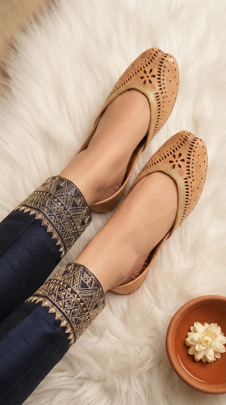 Fawn Leather Khussa For Women EC8895