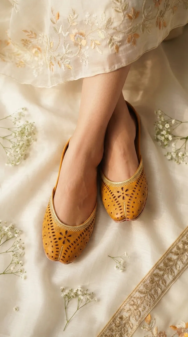Yellow Leather Khussa For Women EC8895