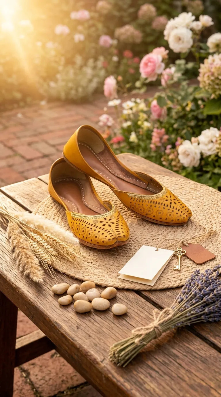 Yellow Leather Khussa For Women EC8895