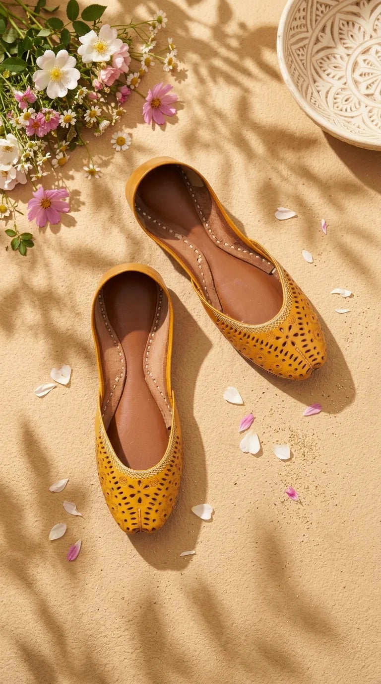 Yellow Leather Khussa For Women EC8895