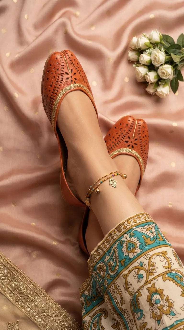 Orange Leather Khussa For Women EC8895