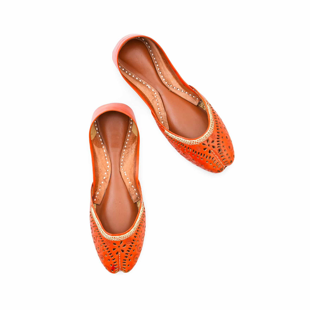 Orange Leather Khussa For Women EC8895