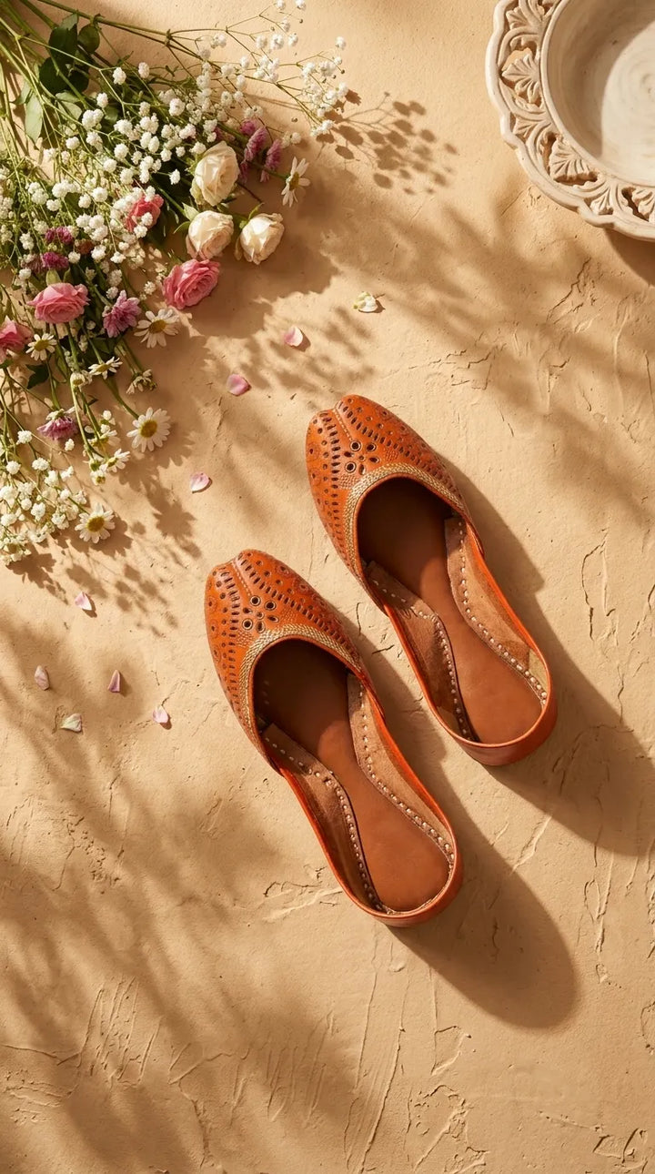 Orange Leather Khussa For Women EC8895