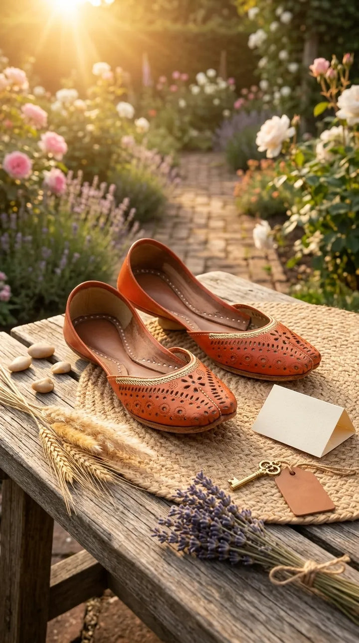 Orange Leather Khussa For Women EC8895