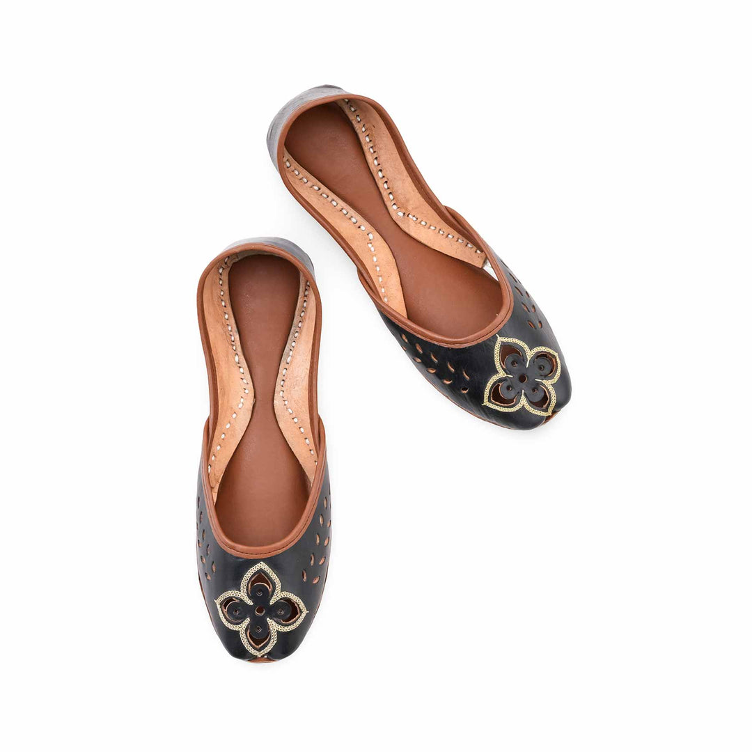 Black Leather Khussa For Women EC8896