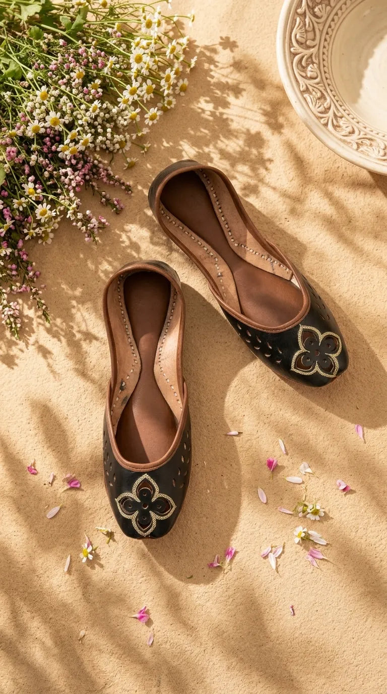 Black Leather Khussa For Women EC8896