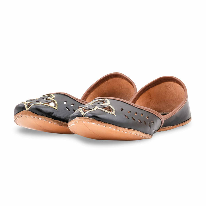 Black Leather Khussa For Women EC8896