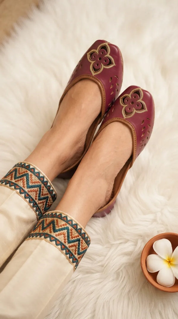 Maroon Leather Khussa For Women EC8896