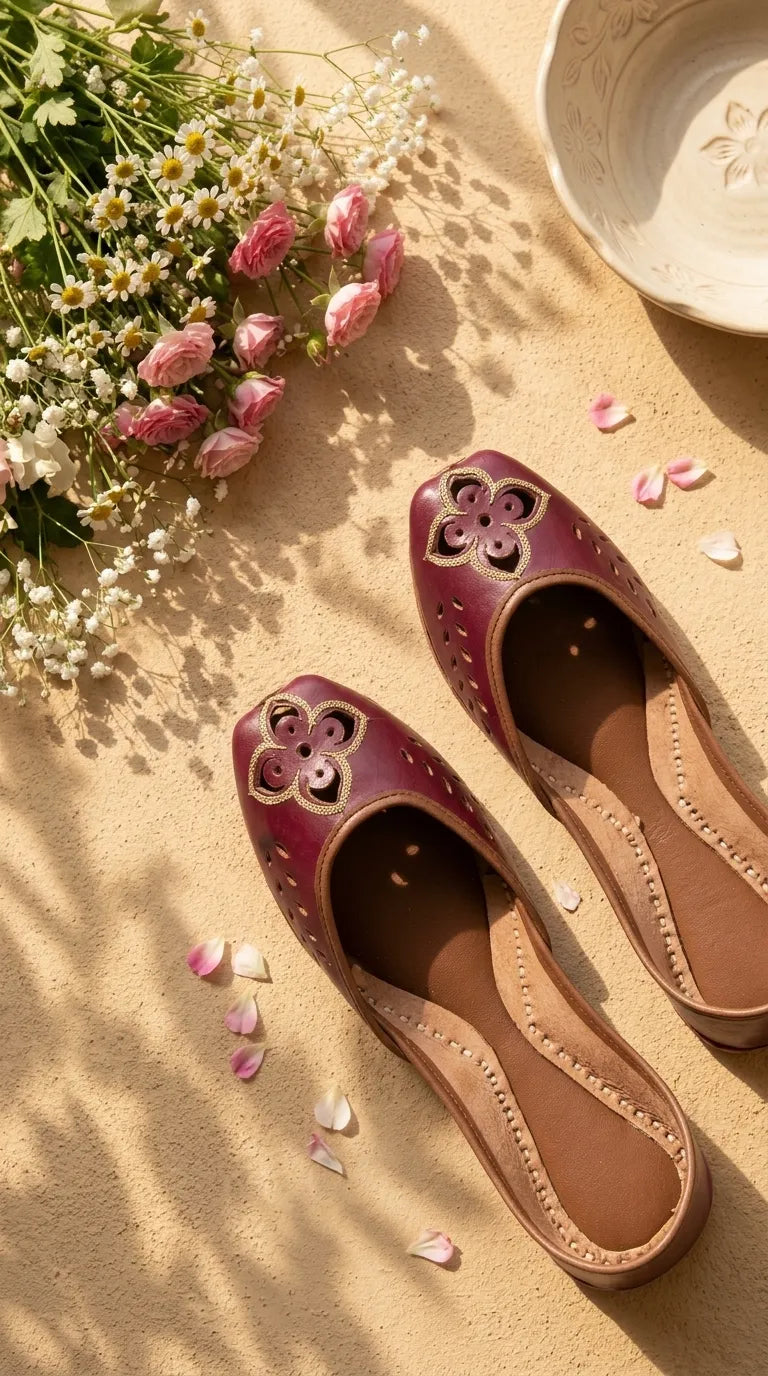 Maroon Leather Khussa For Women EC8896