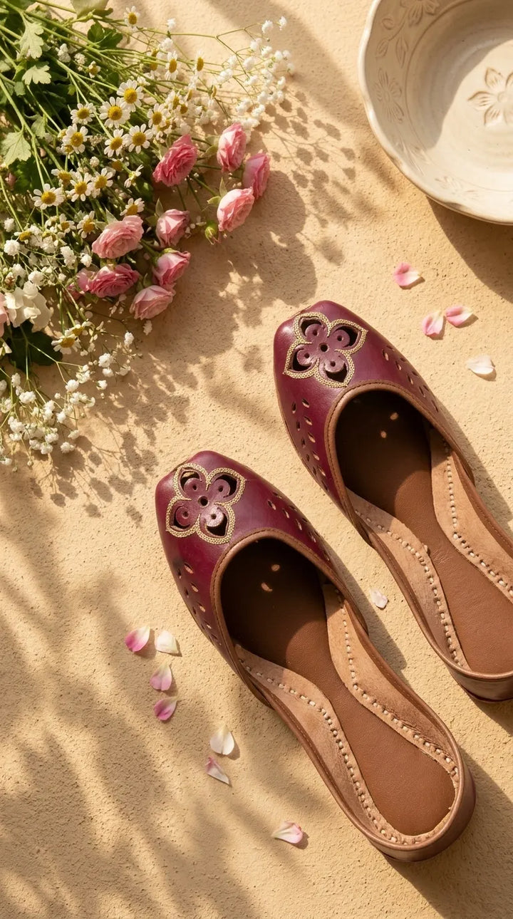 Maroon Leather Khussa For Women EC8896