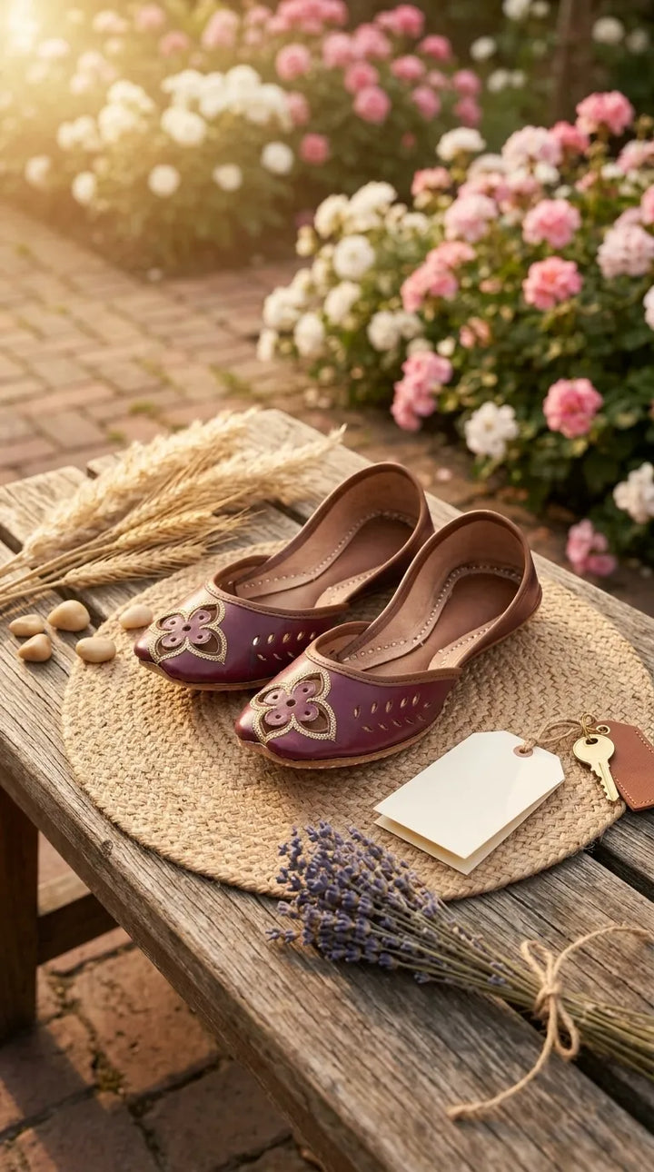 Maroon Leather Khussa For Women EC8896
