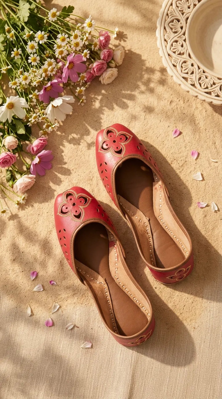 Red Leather Khussa For Women EC8896