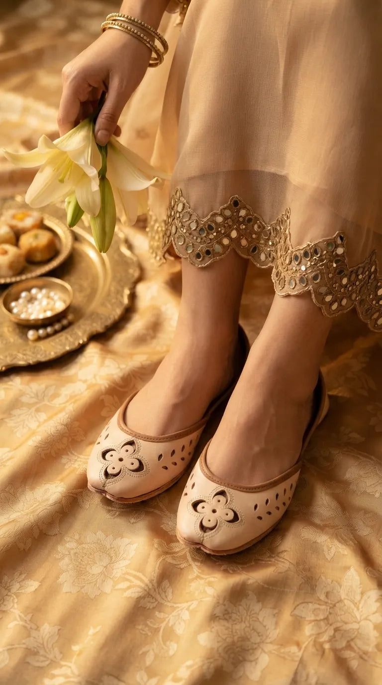 Fawn Leather Khussa For Women EC8896