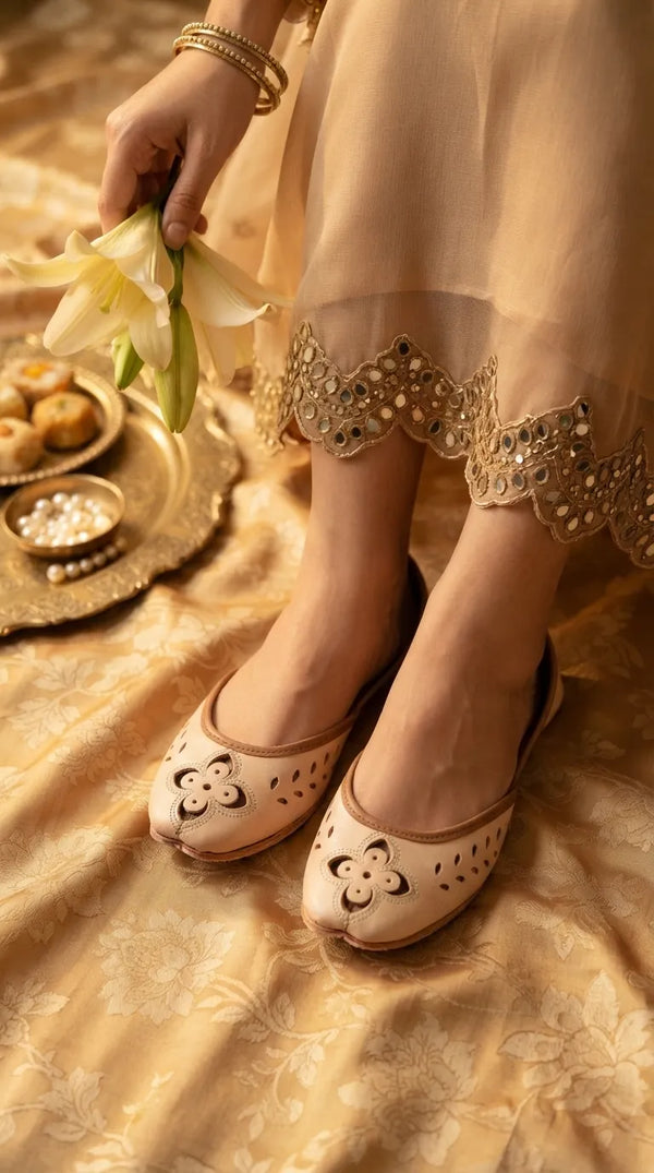 Fawn Leather Khussa For Women EC8896