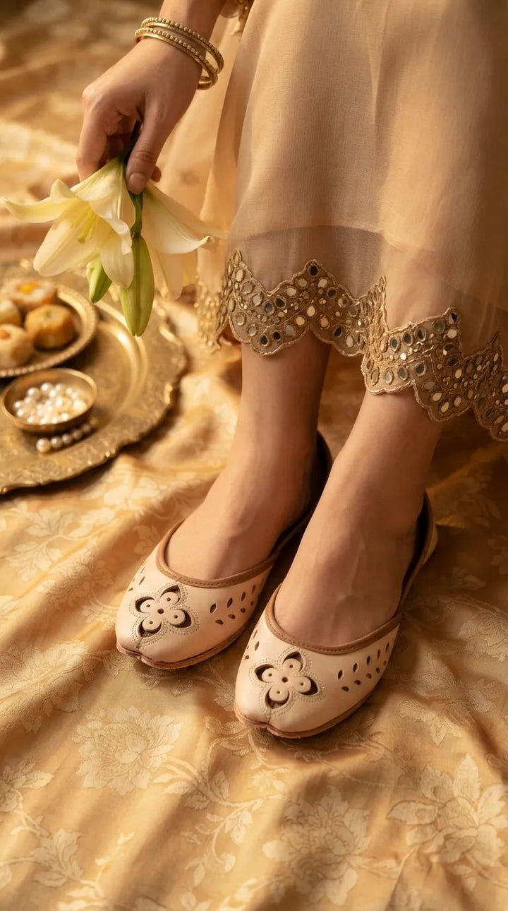 Fawn Leather Khussa For Women EC8896