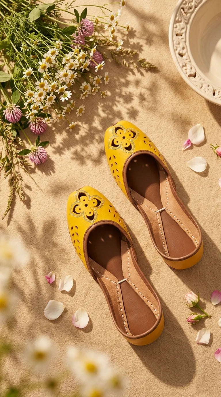 Yellow Leather Khussa For Women EC8896
