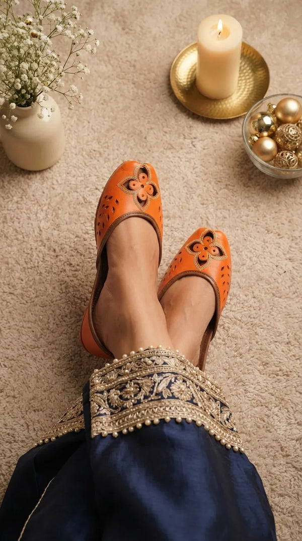 Orange Leather Khussa For Women EC8896